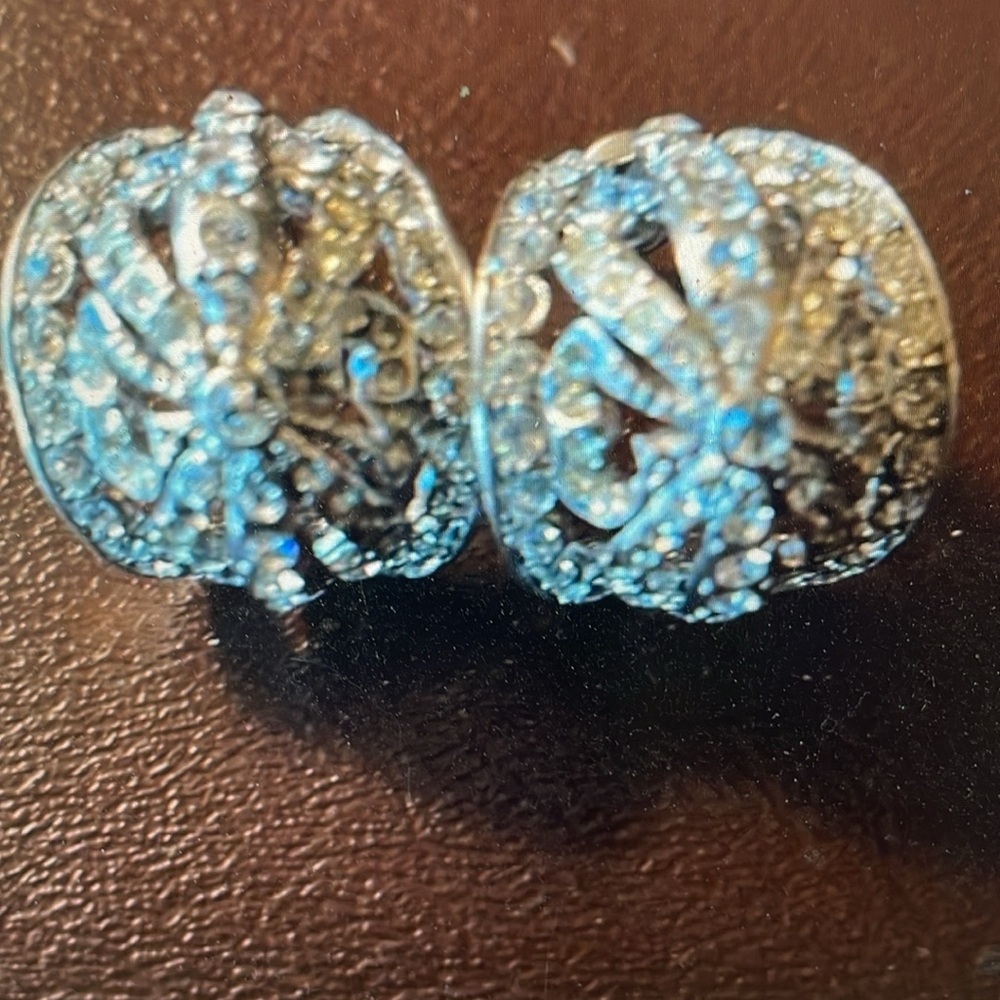 Vtg Kenneth Jay Lane Dome Hoop Earring Post Rhine… - image 5